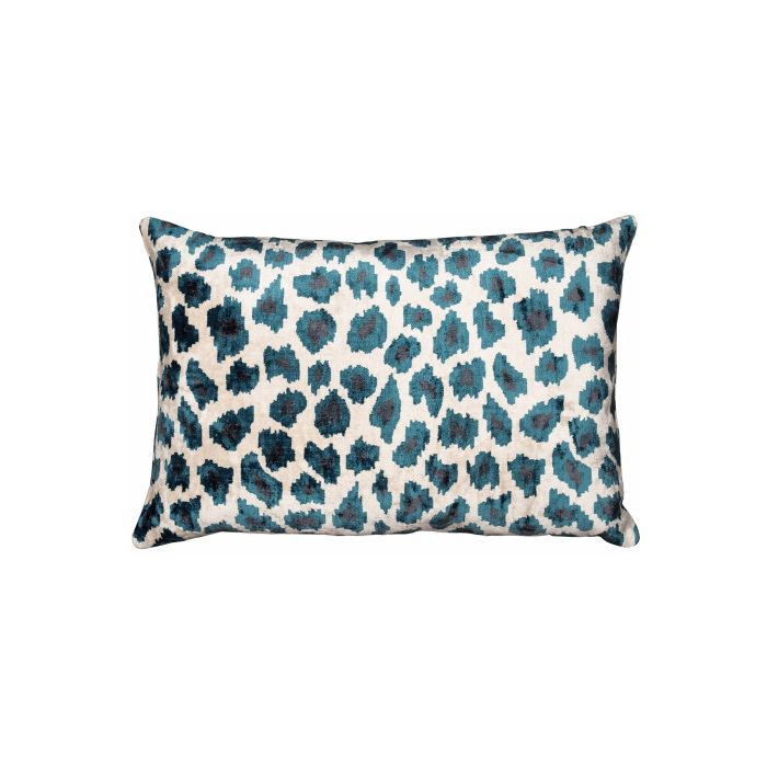 Velvet Ikat Leopard Blue Cushion
