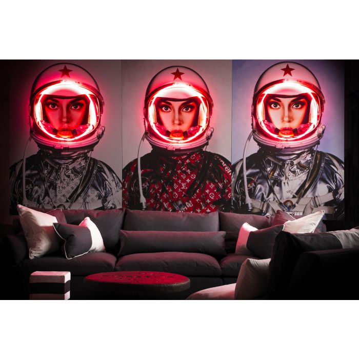 Space Girl Logos Red Neon Artwork 122 x 182cm