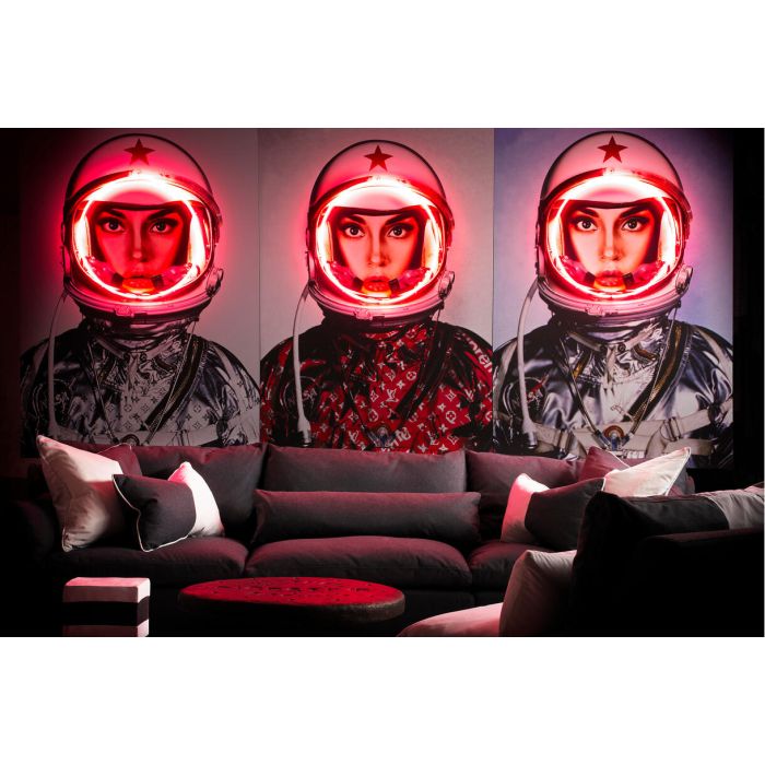 Space Girl Logos Red Neon Artwork 122 x 182cm