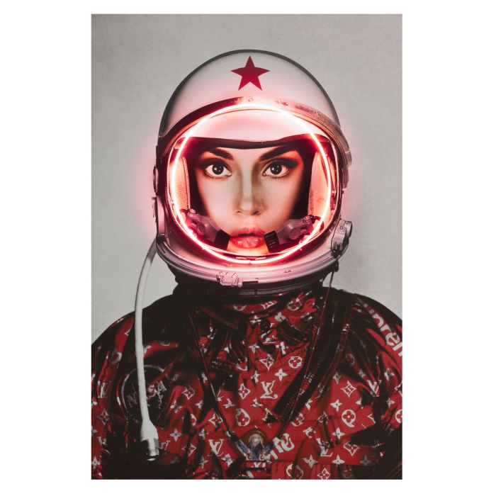 Space Girl Logos Red Neon Artwork 100 x 150cm