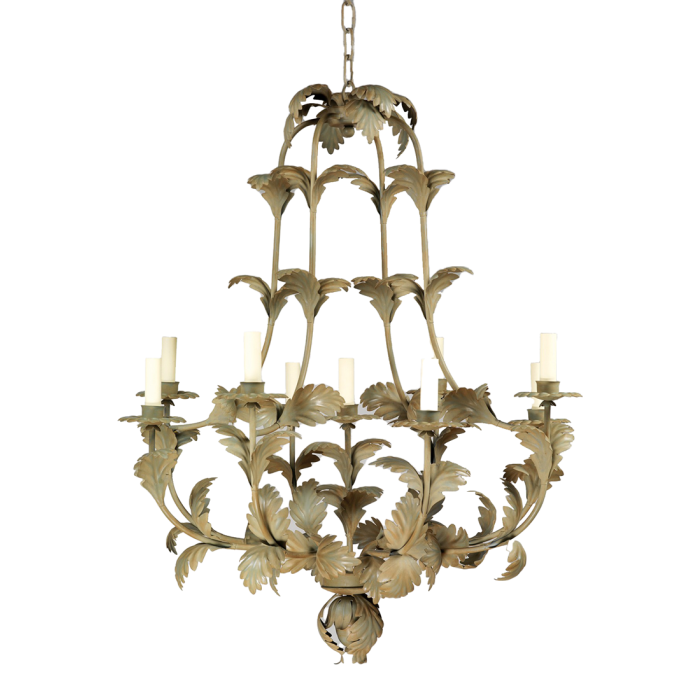 Compiegne Leaf 9-Lights Chandelier Green Painted