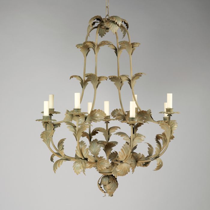 Compiegne Leaf 9-Lights Chandelier Green Painted