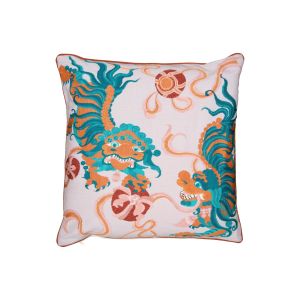 Lion Dance Pink Cushion by Guo Pei