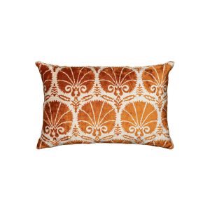 Velvet Ikat Fan Orange Cushion