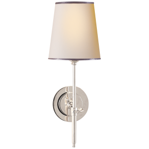 Bryant Wall Light, Polished Nickel with Silver Trim Shade