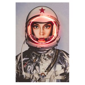 Space Girl Neon in Silver Artwork 100 x 150cm