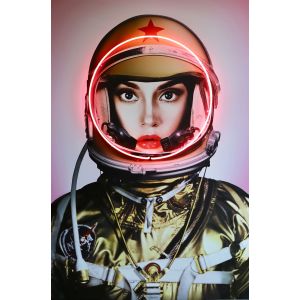 Space Girl Gold Neon Artwork 100 x 150cm