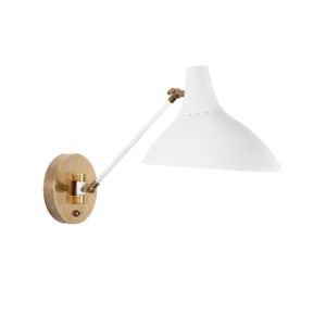 Charlton Wall Light, White and Hand-Rubbed Antique Brass