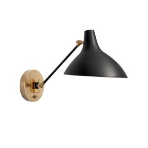 Charlton Wall Light, Black and Hand-Rubbed Antique Brass