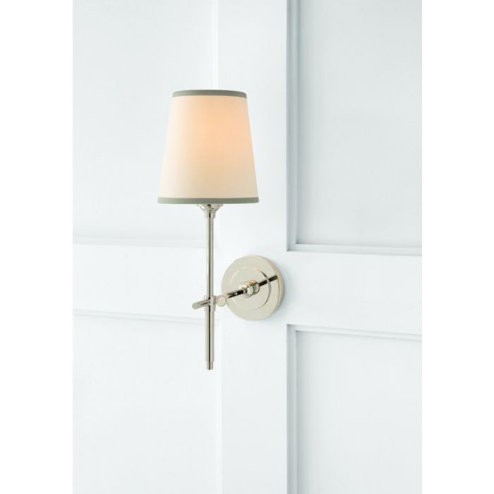Bryant Wall Light, Polished Nickel with Silver Trim Shade