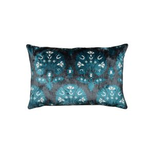 Velvet Ikat Fan Blue Cushion