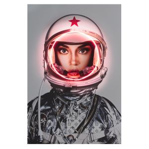 Space Girl Logos Silver Neon Artwork 80 x 120cm